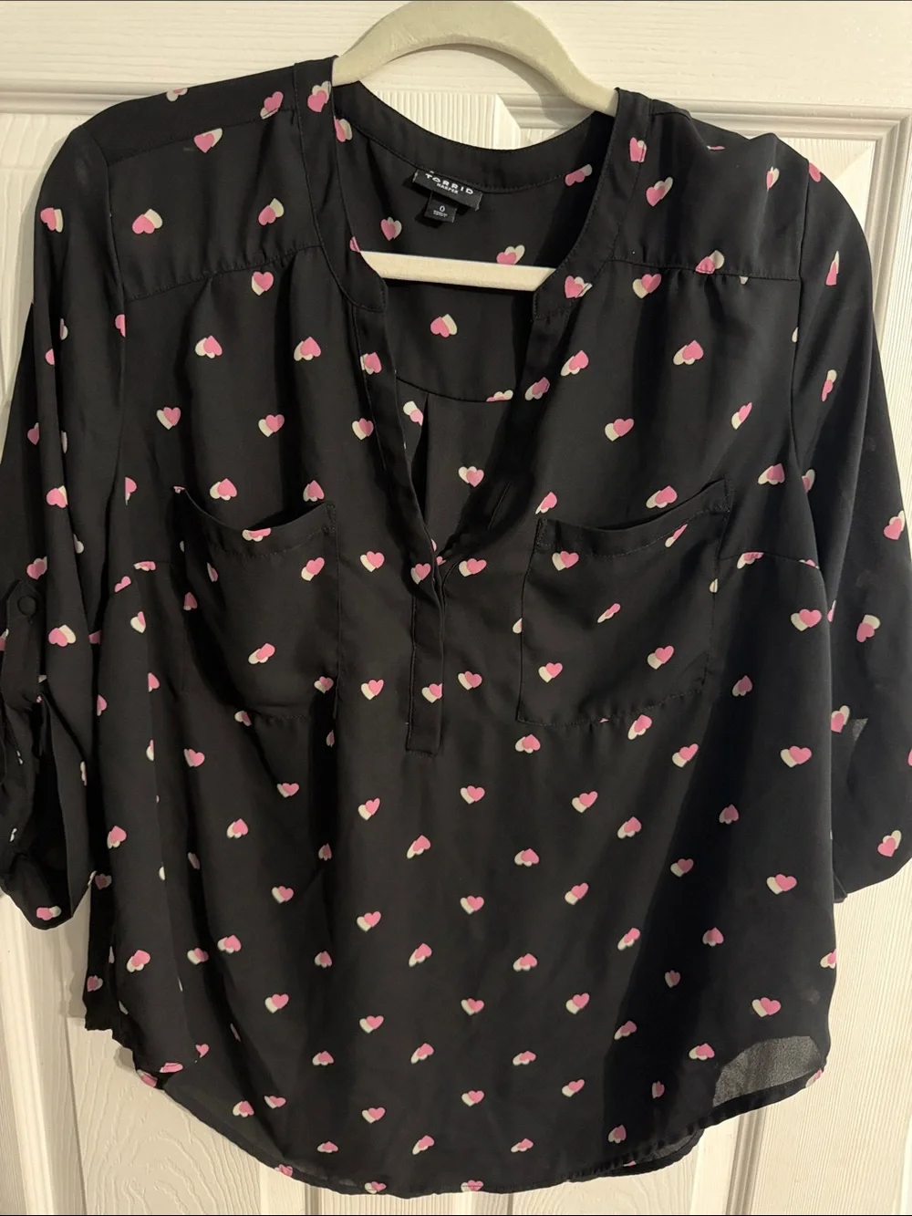 torrid Black Blouse with Pink Heart Print